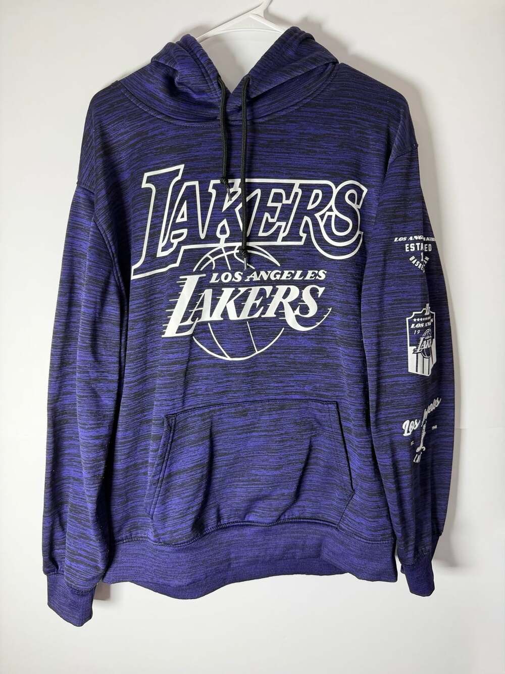 NBA Los Angeles Lakers Pullover Hoodie Size L Purple Black Striped